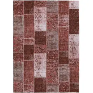 Photo of Burgundy Merlot And Blush Patchwork Washable Indoor Outdoor Area Rug
