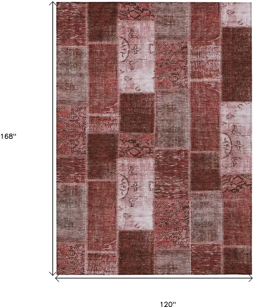 Burgundy Merlot And Blush Patchwork Washable Indoor Outdoor Area Rug Photo 3