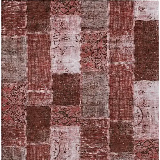 Burgundy Merlot And Blush Patchwork Washable Indoor Outdoor Area Rug Photo 4