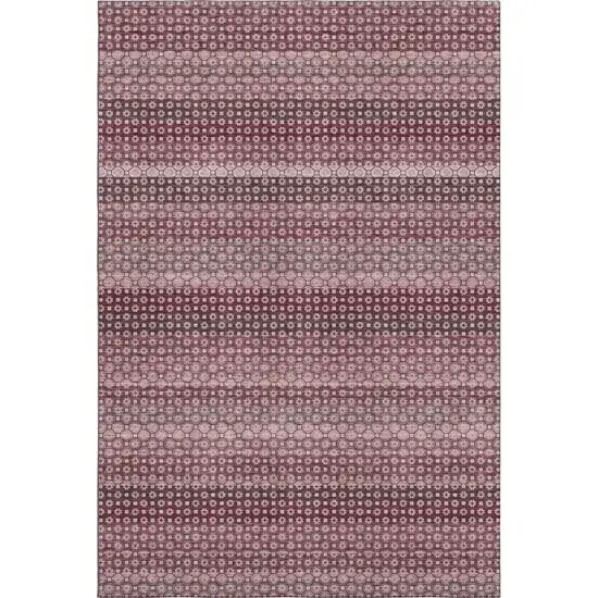 Burgundy Merlot And Pink Striped Washable Area Rug With UV Protection Photo 1