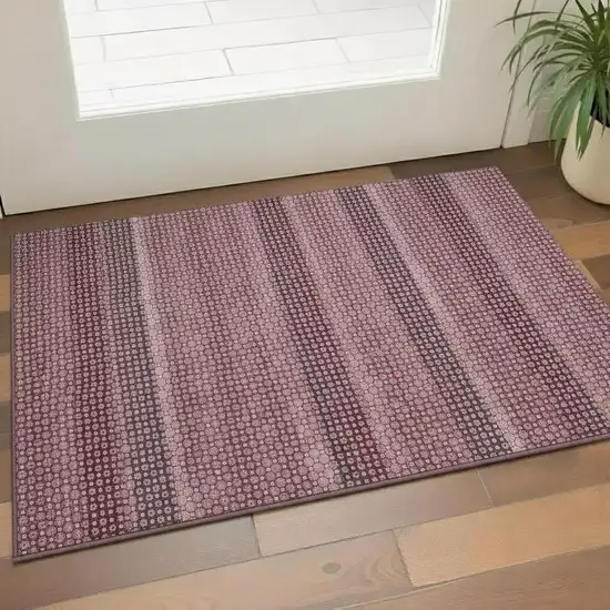 Burgundy Merlot And Pink Striped Washable Area Rug With UV Protection Photo 2