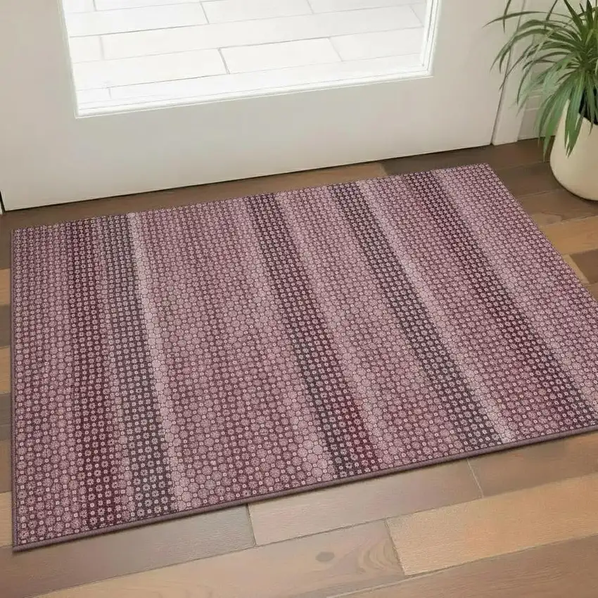 Burgundy Merlot And Pink Striped Washable Area Rug With UV Protection Photo 2