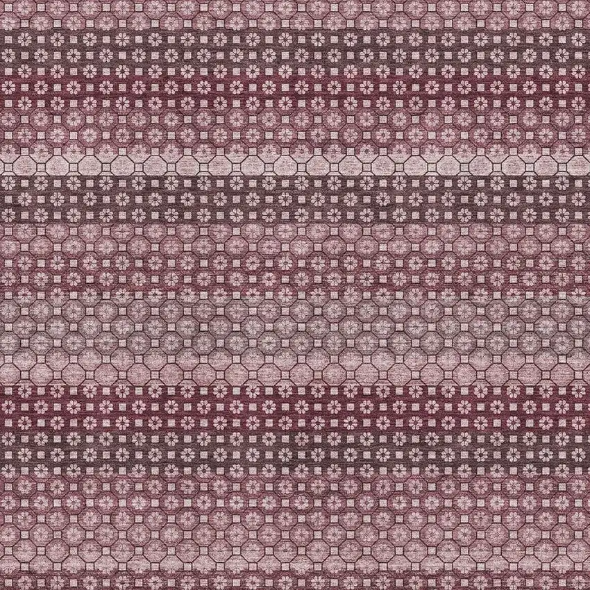 Burgundy Merlot And Pink Striped Washable Area Rug With UV Protection Photo 2