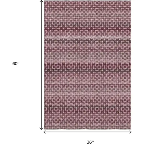 Burgundy Merlot And Pink Striped Washable Area Rug With UV Protection Photo 3