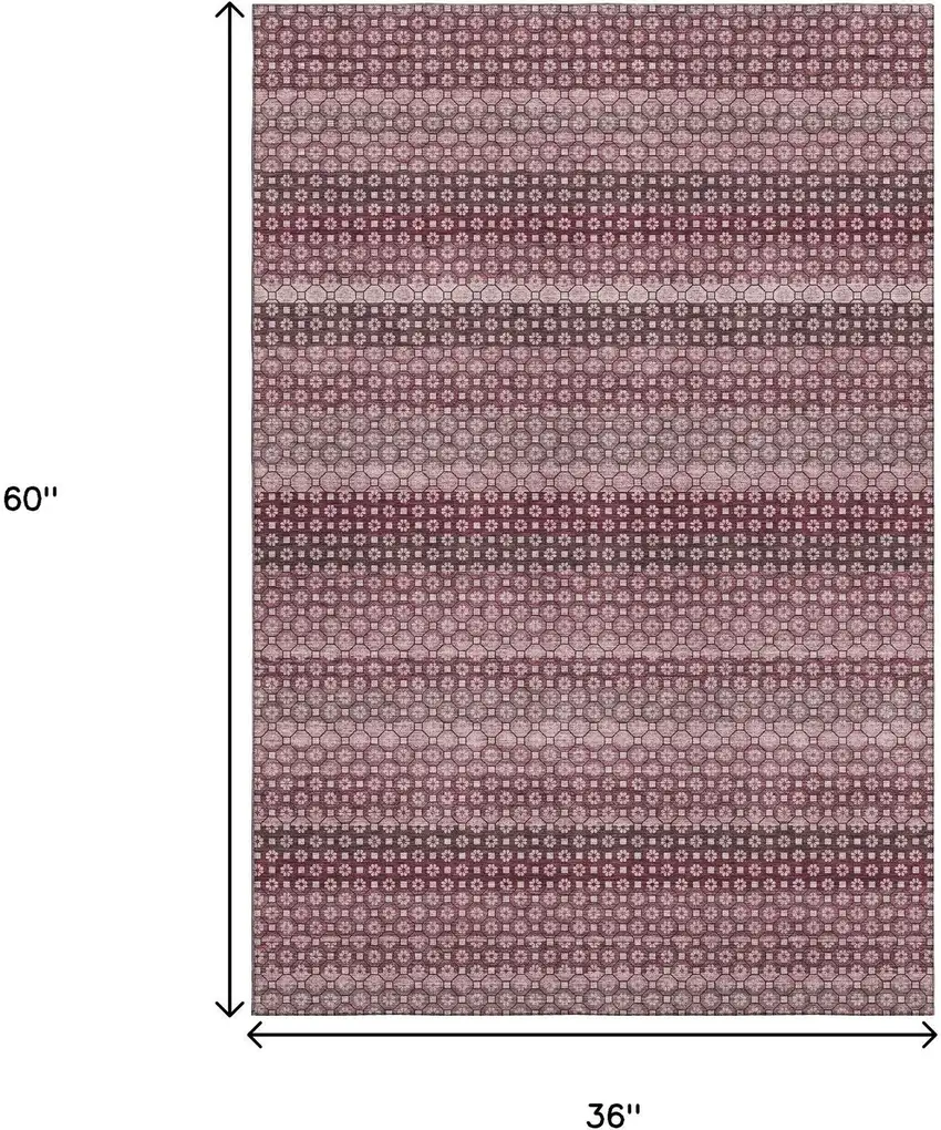 Burgundy Merlot And Pink Striped Washable Area Rug With UV Protection Photo 3
