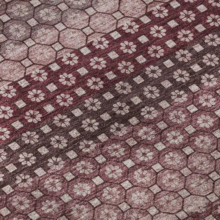 Burgundy Merlot And Pink Striped Washable Area Rug With UV Protection Photo 9