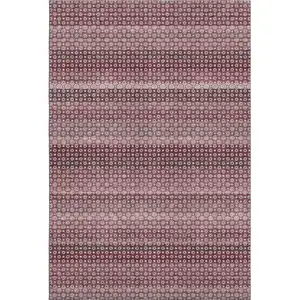 Photo of Burgundy Merlot And Pink Striped Washable Area Rug With UV Protection