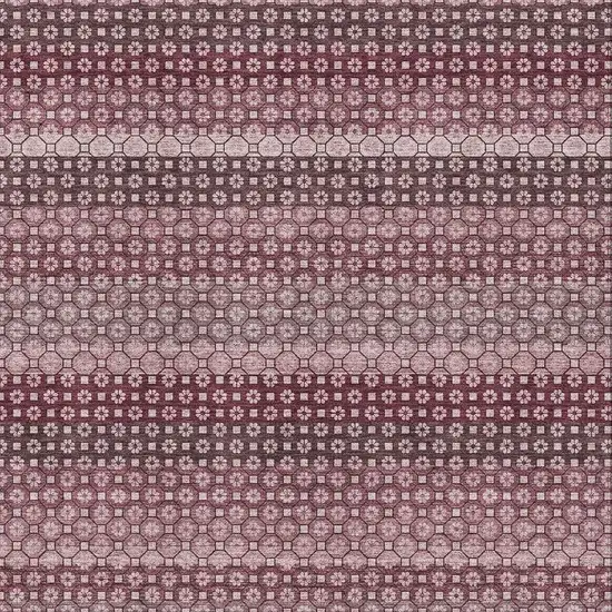 Burgundy Merlot And Pink Striped Washable Area Rug With UV Protection Photo 2