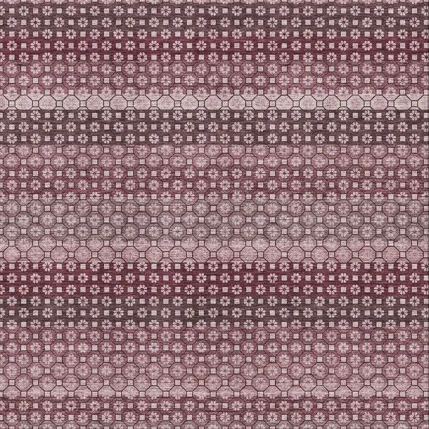 Burgundy Merlot And Pink Striped Washable Area Rug With UV Protection Photo 2