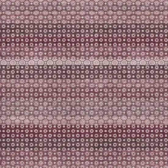 Burgundy Merlot And Pink Striped Washable Area Rug With UV Protection Photo 2