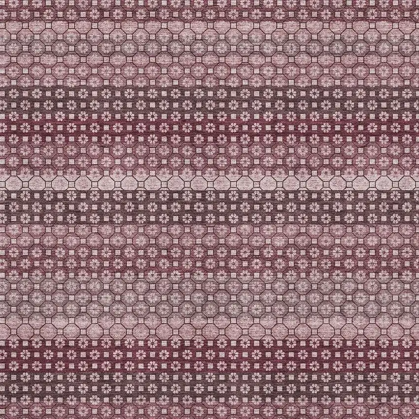 Burgundy Merlot And Pink Striped Washable Area Rug With UV Protection Photo 2