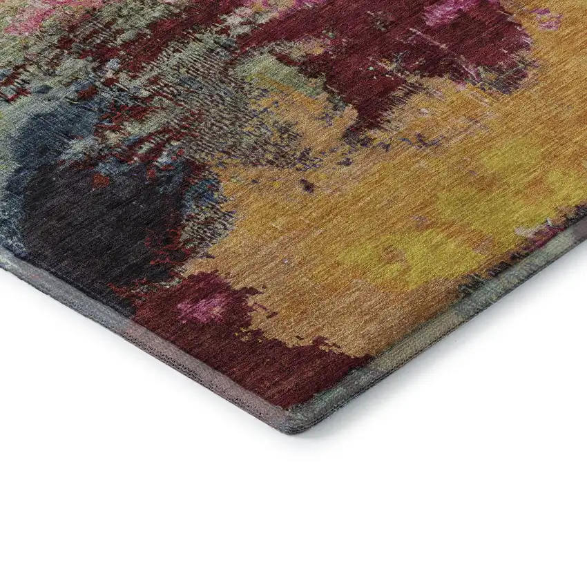 Burgundy Pink And Blue Abstract Washable Area Rug With UV Protection Photo 5