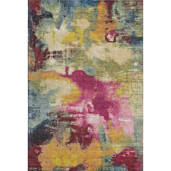 Burgundy Pink And Blue Abstract Washable Area Rug With UV Protection Photo 3