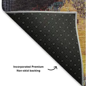 Photo of Burgundy Pink And Blue Abstract Washable Area Rug With UV Protection