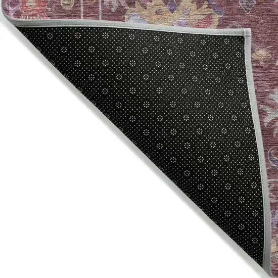 Burgundy Pink And Blue Floral Washable Indoor Outdoor Area Rug Photo 6