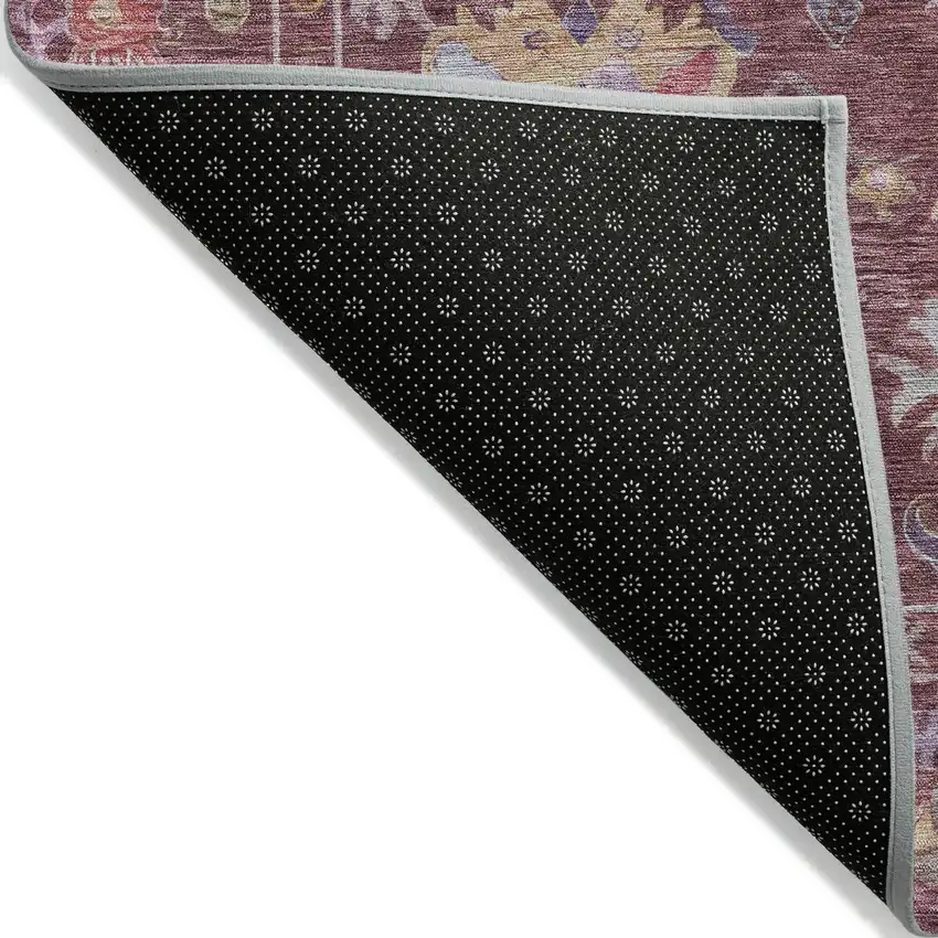 Burgundy Pink And Blue Floral Washable Indoor Outdoor Area Rug Photo 6