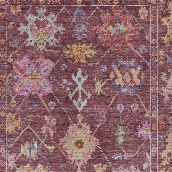 Burgundy Pink And Blue Floral Washable Indoor Outdoor Area Rug Photo 4