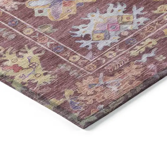 Burgundy Pink And Blue Floral Washable Indoor Outdoor Area Rug Photo 5
