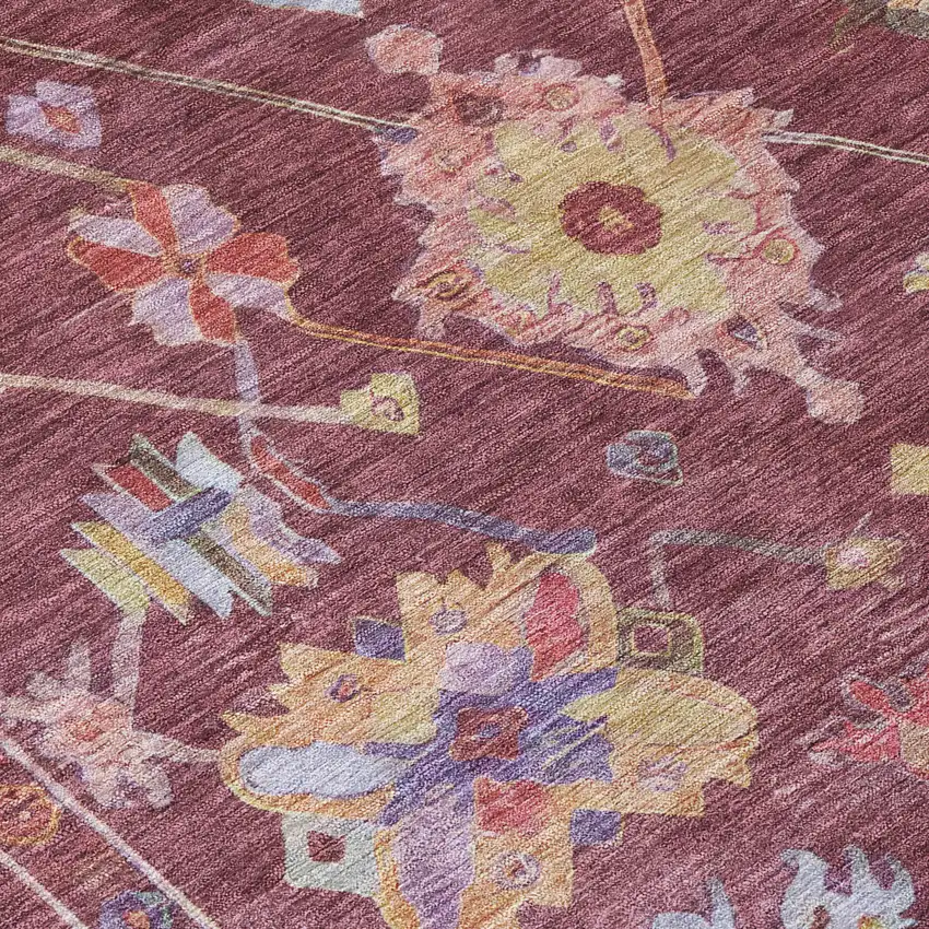 Burgundy Pink And Blue Floral Washable Indoor Outdoor Area Rug Photo 7