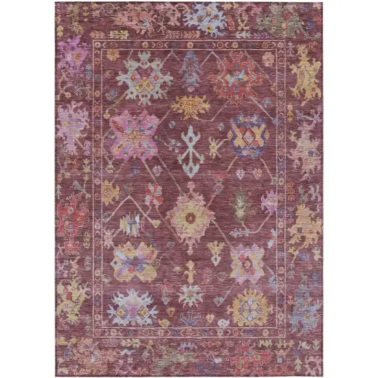 Burgundy Pink And Blue Floral Washable Indoor Outdoor Area Rug Photo 2