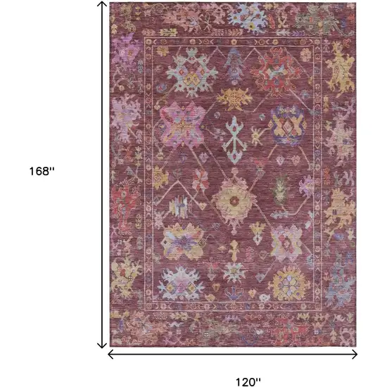 Burgundy Pink And Blue Floral Washable Indoor Outdoor Area Rug Photo 3