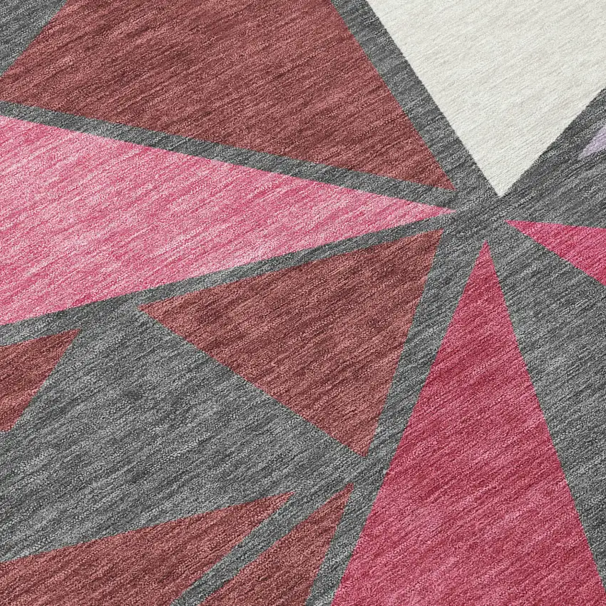 Burgundy Pink And Charcoal Geometric Washable Indoor Outdoor Area Rug Photo 6