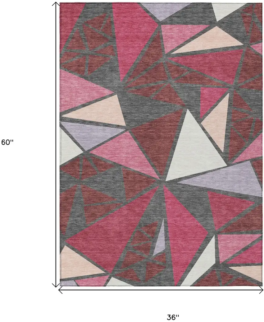Burgundy Pink And Charcoal Geometric Washable Indoor Outdoor Area Rug Photo 3