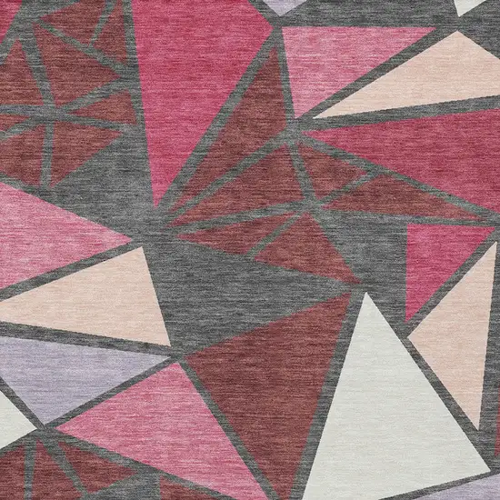 Burgundy Pink And Charcoal Geometric Washable Indoor Outdoor Area Rug Photo 7