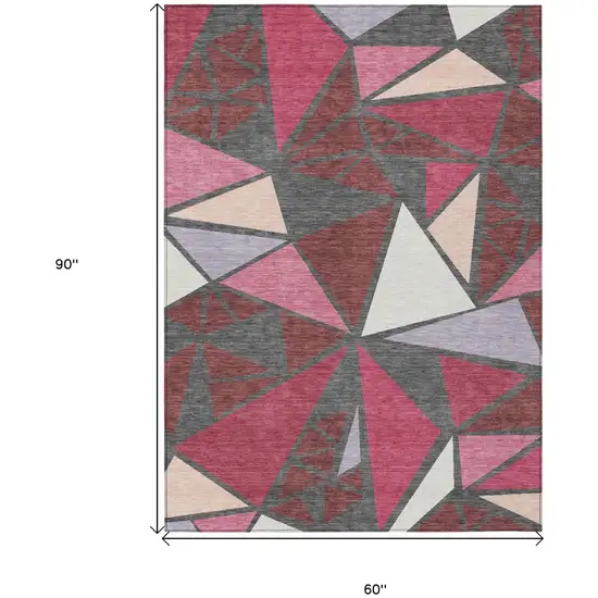 Burgundy Pink And Charcoal Geometric Washable Indoor Outdoor Area Rug Photo 3
