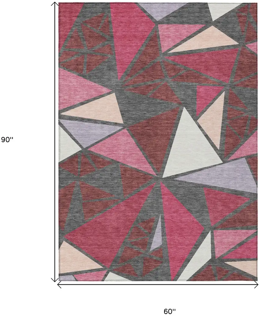 Burgundy Pink And Charcoal Geometric Washable Indoor Outdoor Area Rug Photo 3