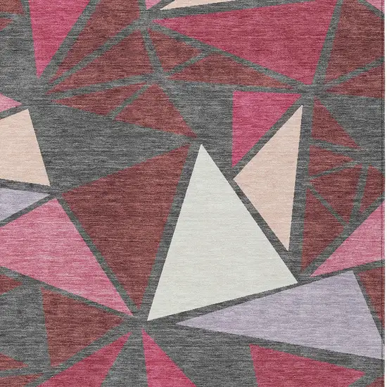 Burgundy Pink And Charcoal Geometric Washable Indoor Outdoor Area Rug Photo 7
