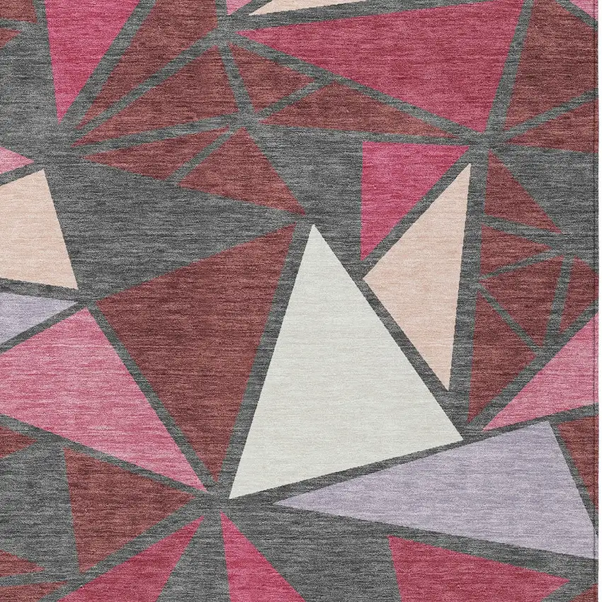 Burgundy Pink And Charcoal Geometric Washable Indoor Outdoor Area Rug Photo 7