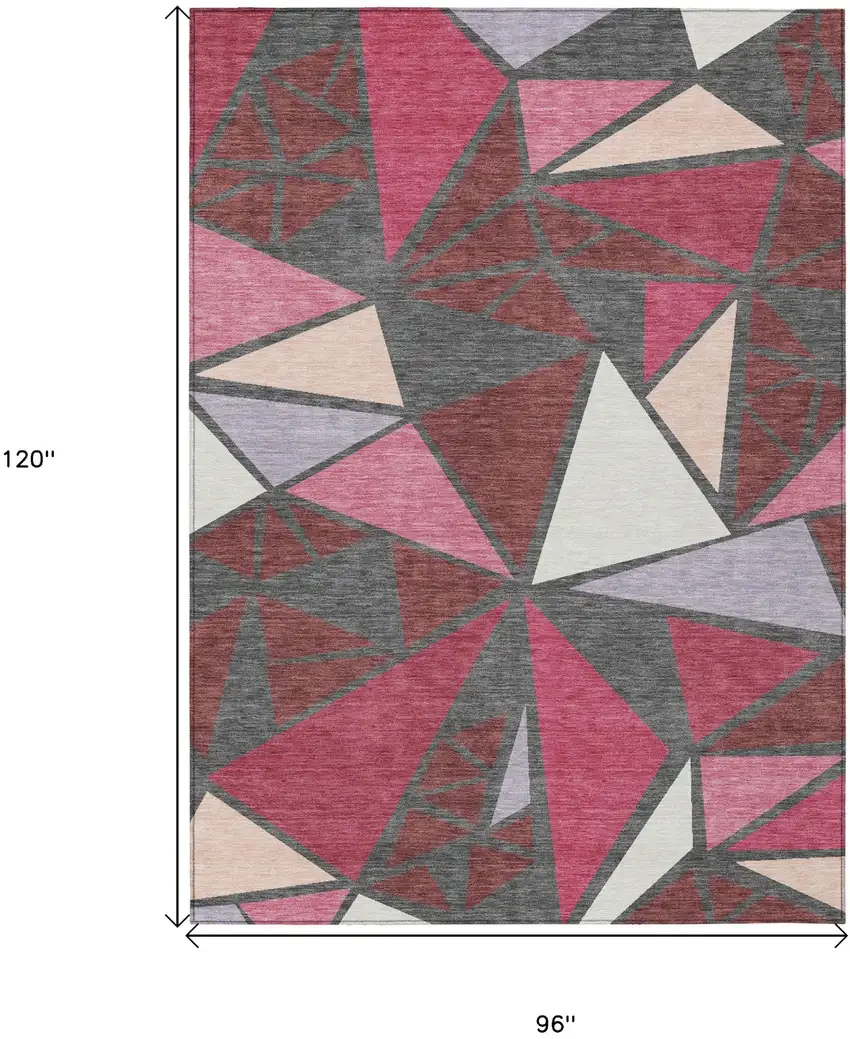 Burgundy Pink And Charcoal Geometric Washable Indoor Outdoor Area Rug Photo 3