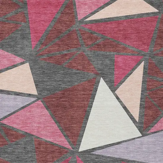 Burgundy Pink And Charcoal Geometric Washable Indoor Outdoor Area Rug Photo 7