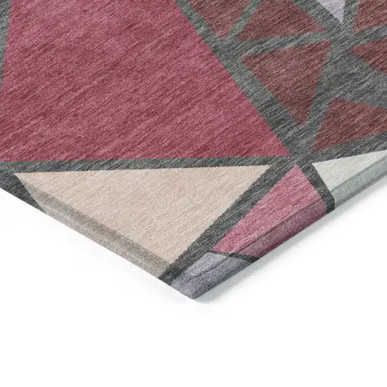 Burgundy Pink And Charcoal Geometric Washable Indoor Outdoor Area Rug Photo 5