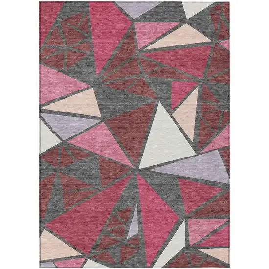 Burgundy Pink And Charcoal Geometric Washable Indoor Outdoor Area Rug Photo 2