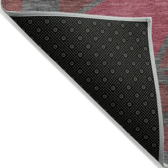Burgundy Pink And Charcoal Geometric Washable Indoor Outdoor Area Rug Photo 4
