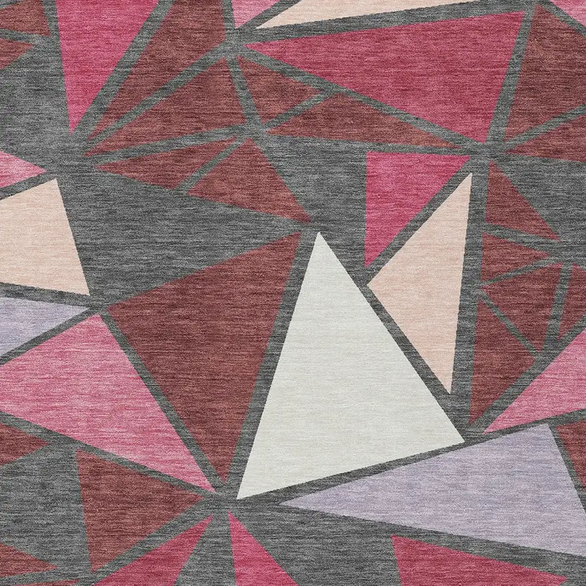 Burgundy Pink And Charcoal Geometric Washable Indoor Outdoor Area Rug Photo 7
