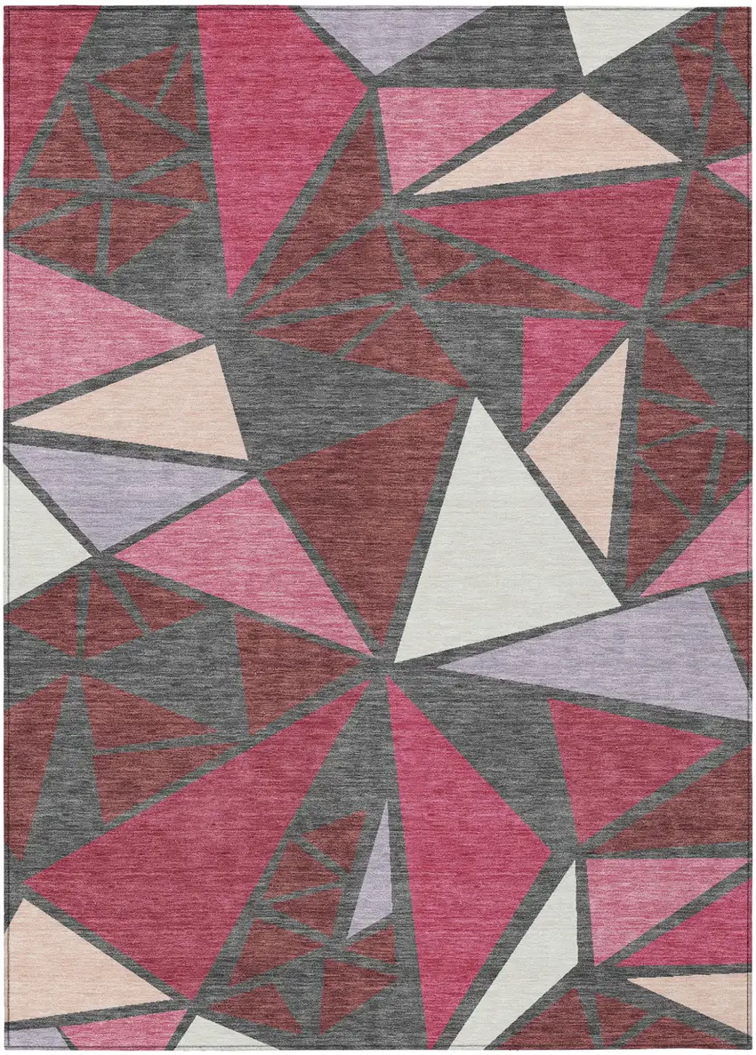 Burgundy Pink And Charcoal Geometric Washable Indoor Outdoor Area Rug Photo 2