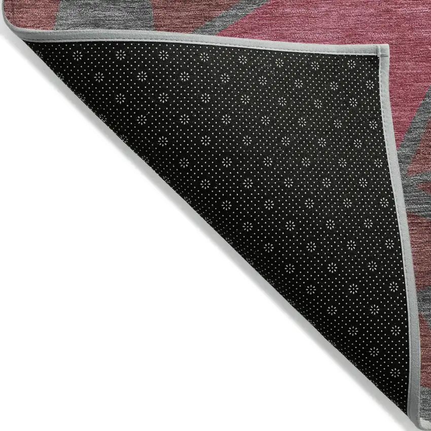 Burgundy Pink And Charcoal Geometric Washable Indoor Outdoor Area Rug Photo 4