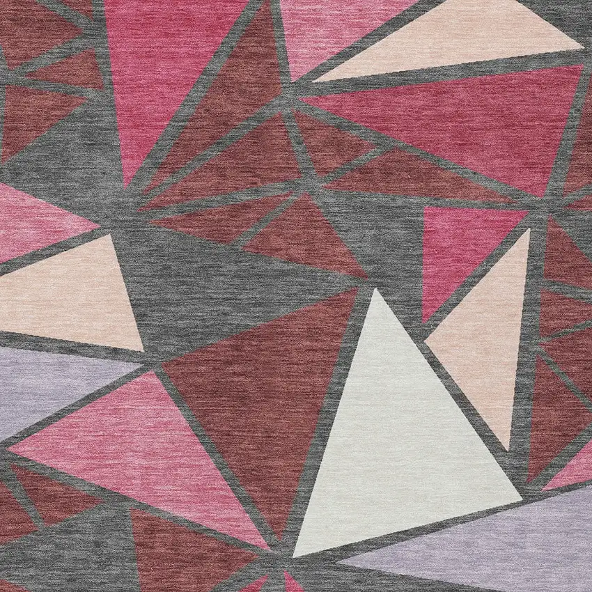 Burgundy Pink And Charcoal Geometric Washable Indoor Outdoor Area Rug Photo 7