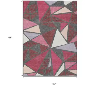 Photo of Burgundy Pink And Charcoal Geometric Washable Indoor Outdoor Area Rug