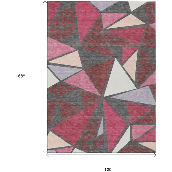 Burgundy Pink And Charcoal Geometric Washable Indoor Outdoor Area Rug Photo 3