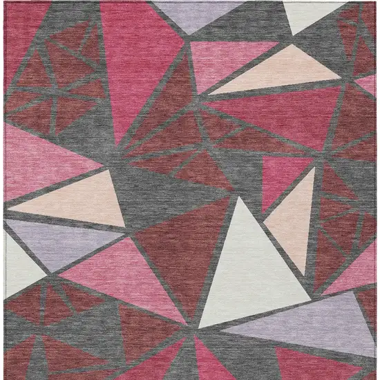 Burgundy Pink And Charcoal Geometric Washable Indoor Outdoor Area Rug Photo 8