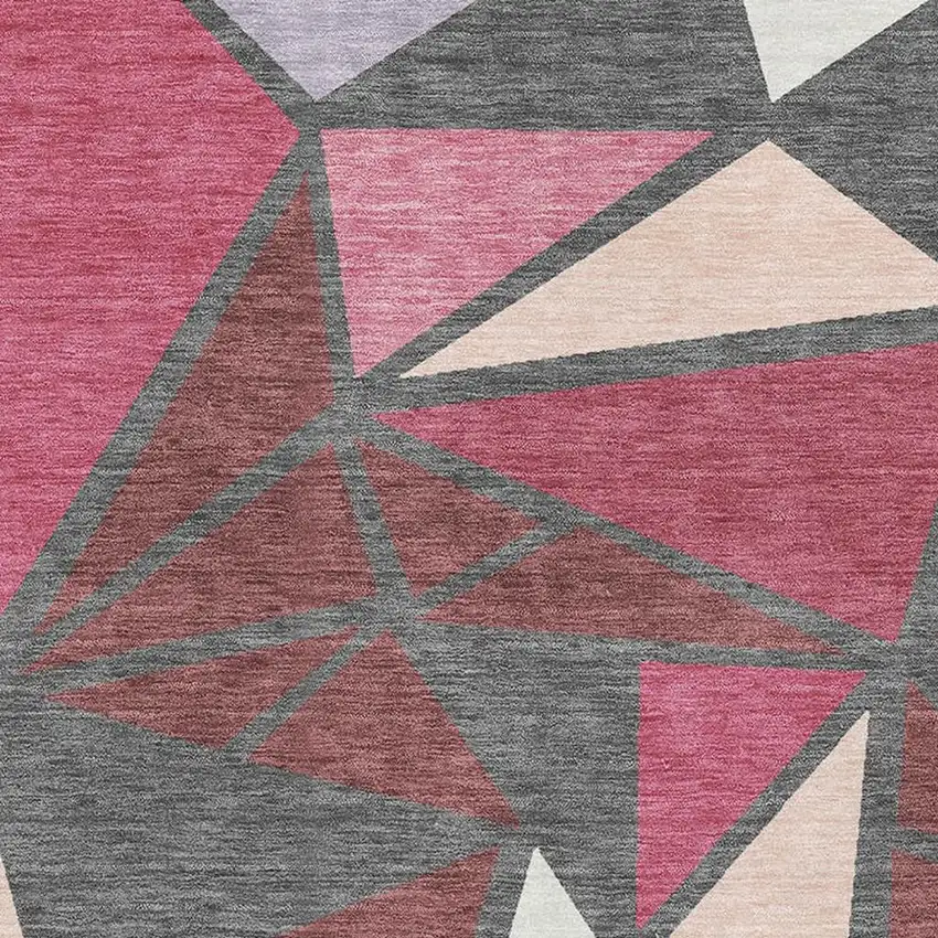 Burgundy Pink And Ivory Geometric Washable Area Rug With UV Protection Photo 2
