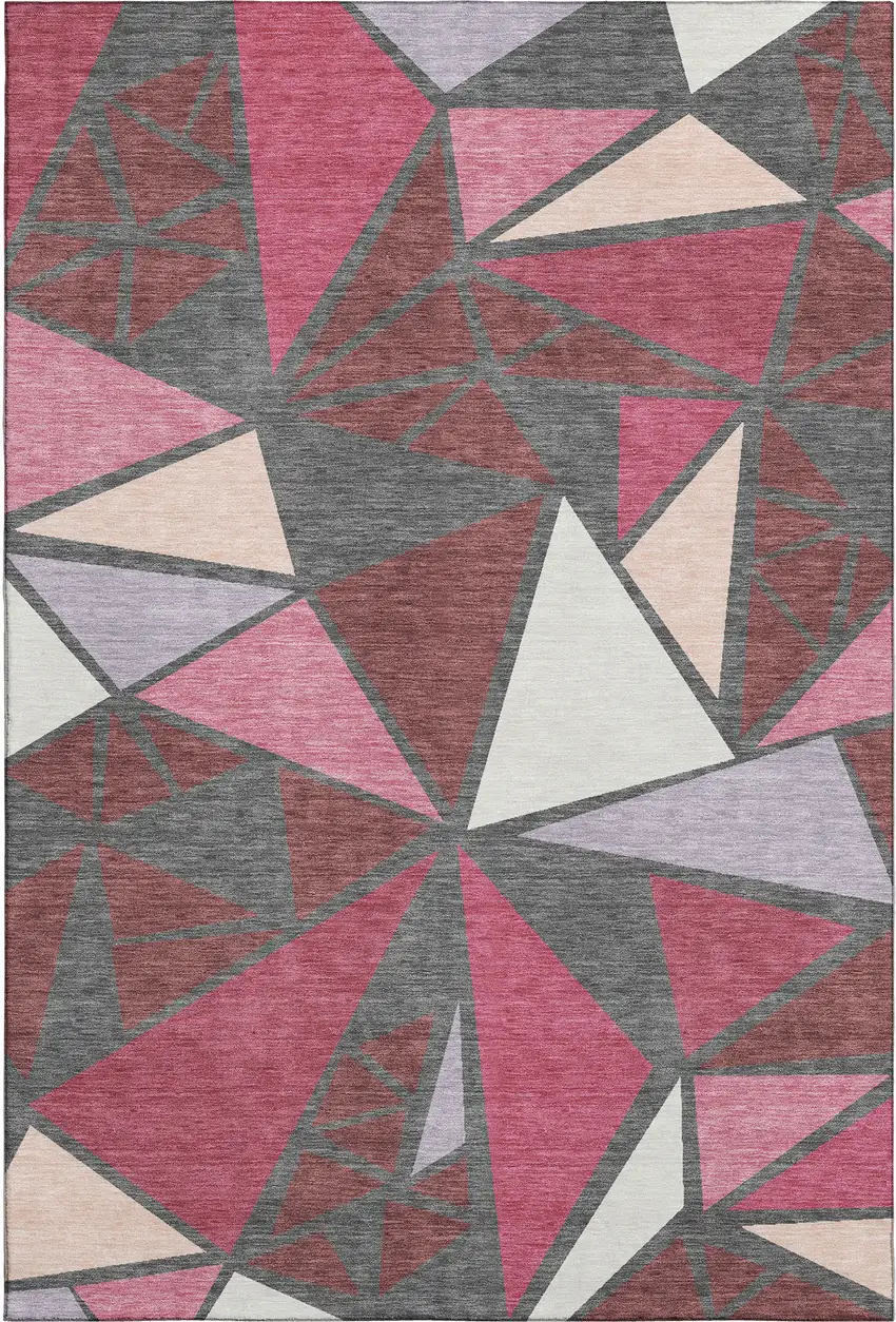 Burgundy Pink And Ivory Geometric Washable Area Rug With UV Protection Photo 1