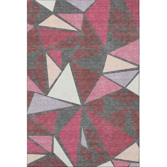Burgundy Pink And Ivory Geometric Washable Area Rug With UV Protection Photo 3