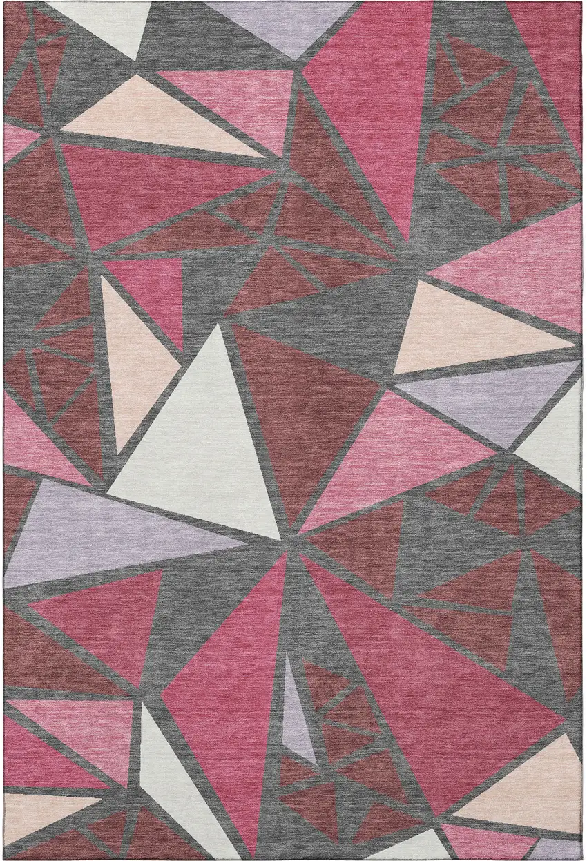 Burgundy Pink And Ivory Geometric Washable Area Rug With UV Protection Photo 3