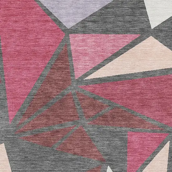 Burgundy Pink And Ivory Geometric Washable Area Rug With UV Protection Photo 2