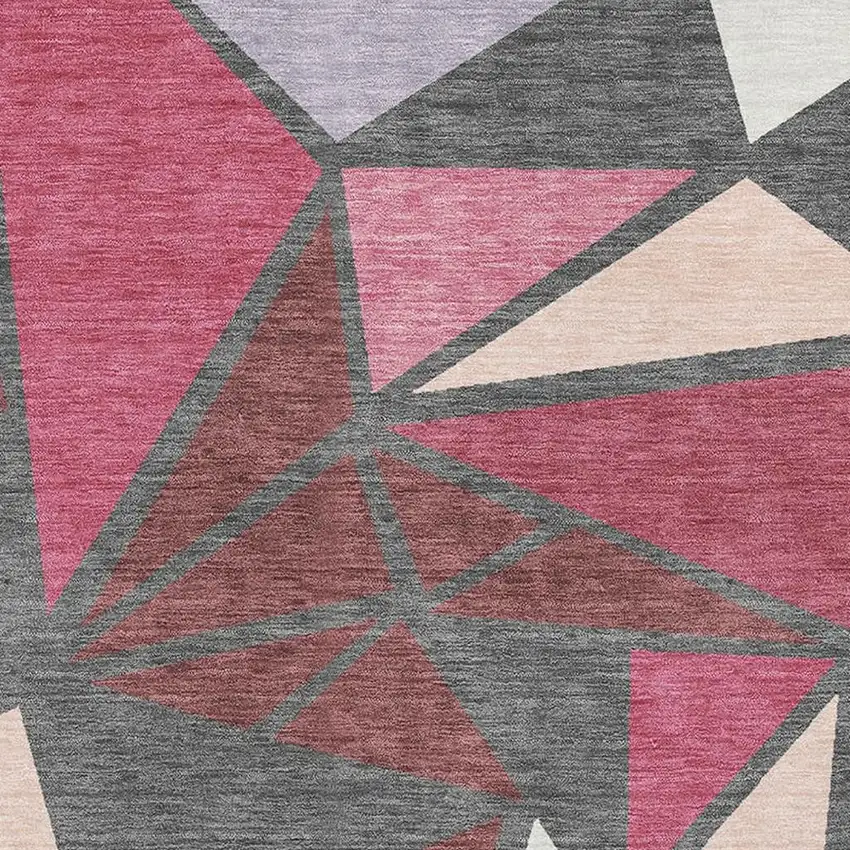 Burgundy Pink And Ivory Geometric Washable Area Rug With UV Protection Photo 2